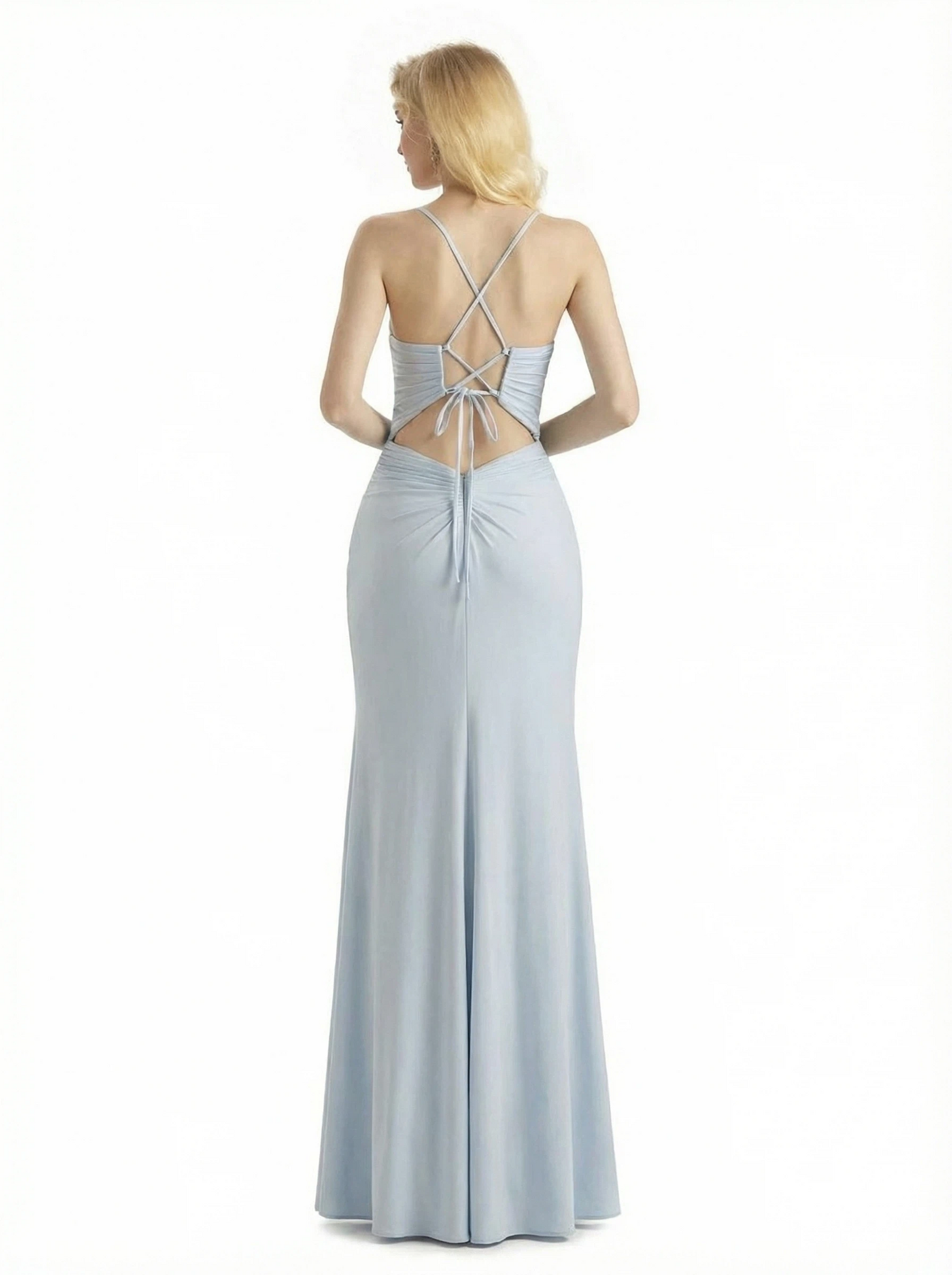 Sexy Spaghetti Straps Side Slit Jersey Mermaid Floor Length Evening Formal Dresses