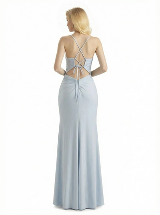 Sexy Spaghetti Straps Side Slit Jersey Mermaid Floor Length Evening Formal Dresses