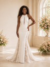 ChicSew Fancy Unique Crepe Halter Mermaid Long Wedding Dress With Lace Applique