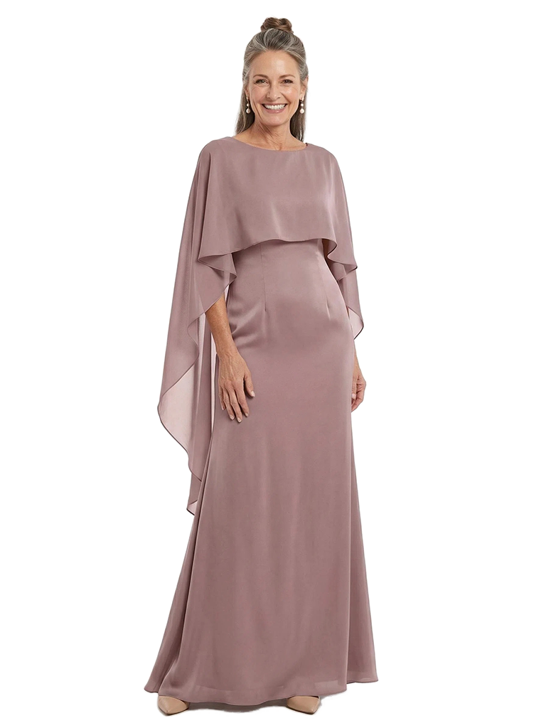 ChicSew Modern Jewel Neck Chiffon Cape Sleeve Sheath Mother Of The Groom Dresses Floor Length