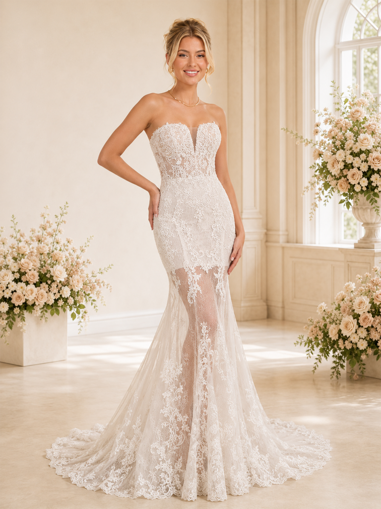 ChicSew Fancy Mermaid Lace Tulle Sweetheart Sleeveless Floor-Length Wedding Dresses Online