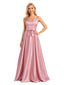 ChicSew Unique Square Neck Bow Tie A-Line Floor Length Satin Flowy Wedding Bridesmaid Dresses