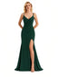 Shiny Spaghetti Straps Side Slit Mermaid Glitter Jersey Maxi Evening Dresses For Ladies