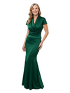 ChicSew Short Sleeve V-Neck Mermaid Satin Long Mother Of The Groom Dresses Fancy Sophisticated