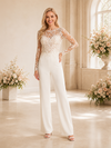 ChicSew Morden Unique Illusion Lace Long Sleeves Crepe Floor-Length Wedding Jumpsuit