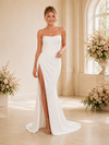 ChicSew Strapless Ruching Side Slit Crepe Mermaid Floor-Length Wedding Dress