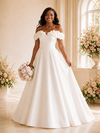 ChicSew Fancy Off The Shoulder A-Line Satin Maxi Wedding Dress With 3D Flowers