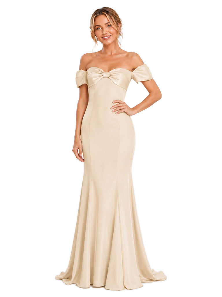 ChicSew Beautiful Off Shoulder Soft Satin Mermaid Ruched Floor Bridesmaid Dresses