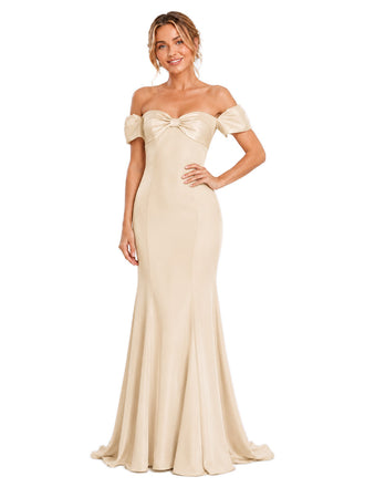 ChicSew Beautiful Off Shoulder Soft Satin Mermaid Ruched Floor Bridesmaid Dresses