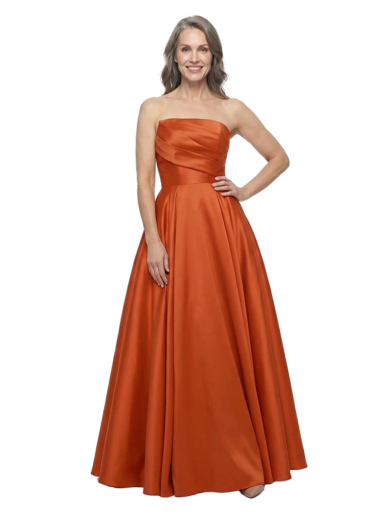 ChicSew Elegant Strapless Ruched Bodice Satin Evening Gown For Mother Of The Bride
