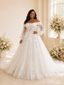 ChicSew Elegant Off The Shoulder Long Sleeves A-Line Tulle Maxi Wedding Dress With Lace Appliques