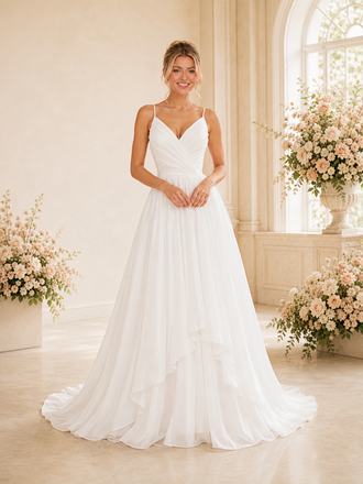 ChicSew Classy V-Neck Spaghetti Straps A-Line Chiffon Long Wedding Dresses