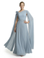 One Shoulder Chiffon Mother Of The Bride Dress Cape Sleeves Floor-Length Gown Formal Wedding Attire