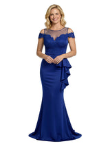 Elegant Mermaid Illusion Cap Sleeves Crepe Lace Long Mother of the Brides and Groom Dresses