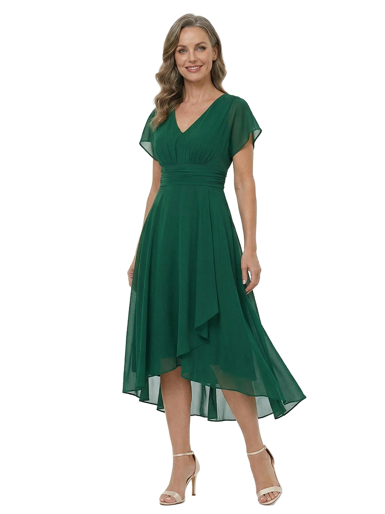 ChicSew V-Neck Short Sleeve High Low Hem Chiffon Formal Mother Of The Bride And Groom Dresses