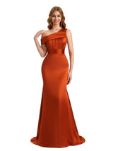 Sexy Silky Satin One Shoulder Boning Mermaid Long Bridesmaid Dresses Online