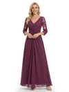 Beautiful Mother Of The Bride Dresses V-Neck 3/4 Sleeves A-Line Lace Formal Wedding Event Dress