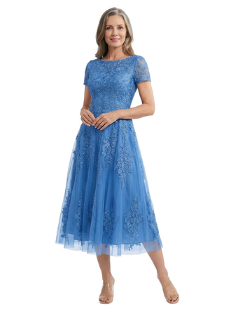 ChicSew Classy Tea Length Lace Applique Chiffon Mother Of The Groom Dress A-Line Tulle Gown