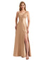 Elegant Silky Satin Spaghetti Straps A-Line Side Slit Floor Length Bridesmaid Dresses Online