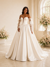 ChicSew Classy Sweetheart A-Line Boning Ruched Satin Maxi Wedding Dress With Long Lace Sleeves