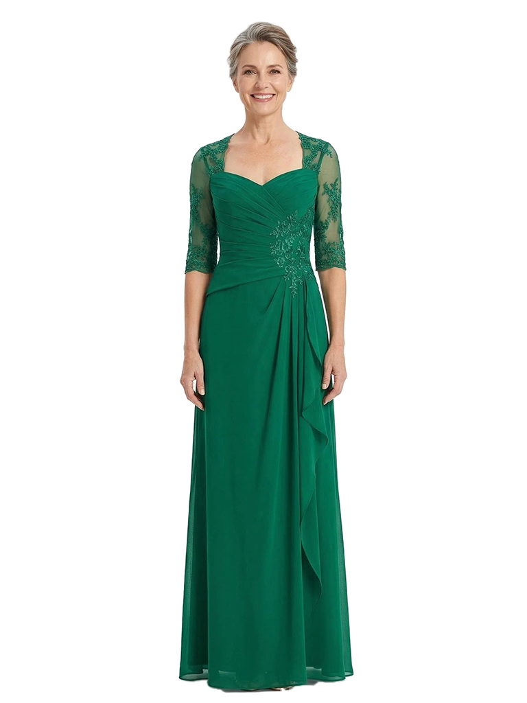 ChicSew Elegant Square Lace Half Sleeves Ruched Chiffon A-Line Mother Of The Groom Dress