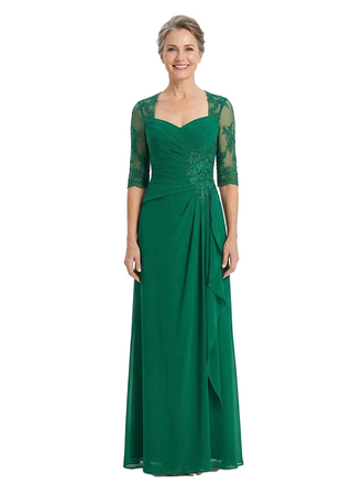 ChicSew Elegant Square Lace Half Sleeves Ruched Chiffon A-Line Mother Of The Groom Dress