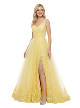 ChicSew Beautiful Spaghetti Straps V-Neck Tulle A-Line Maxi Long Evening Prom Dresses