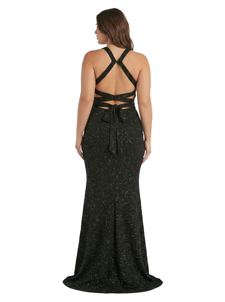 Shiny Spaghetti Straps Mermaid Glitter Jersey Lace Up Back Maxi Formal Dresses For Women