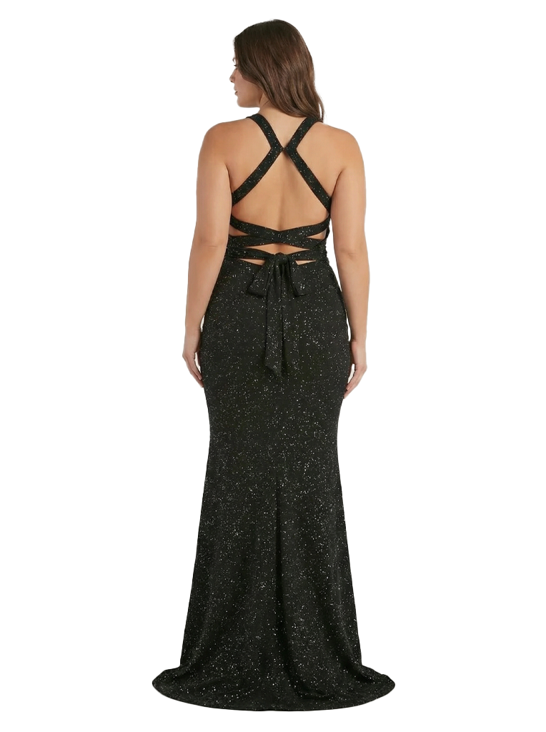 Shiny Spaghetti Straps Mermaid Glitter Jersey Lace Up Back Maxi Formal Dresses For Women