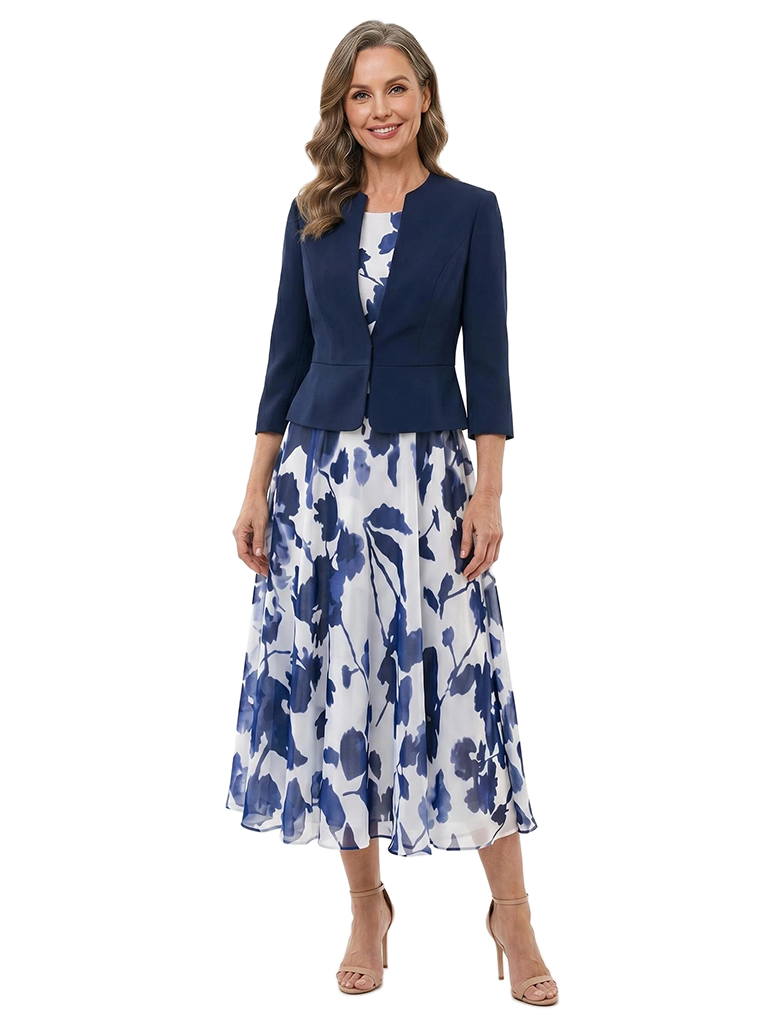 ChicSew Two Piece Chiffon A-Line Tea-Length Mother Of The Bride Dresses With Jacket