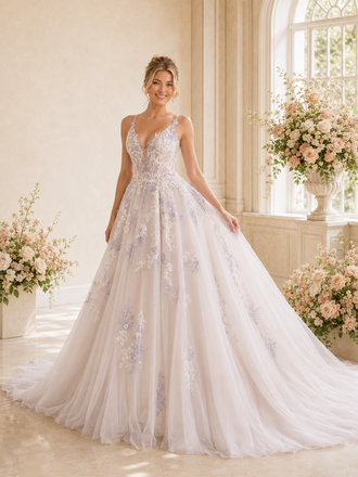 ChicSew Unique Spaghetti Straps A-Line Lace Tulle Maxi Wedding Dresses With Long Train