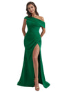 Elegant Asymmetrical One Shoulder Side Split Mermaid Crepe Long Bridesmaid Dresses