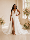 ChicSew Fancy V-Neck Lace Chiffon A-Line Floor-Length Wedding Dress With Silde Slit