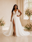 ChicSew Fancy V-Neck Lace Chiffon A-Line Floor-Length Wedding Dress With Side Slit