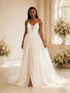 ChicSew Fancy Spaghetti Straps V-Neck Chiffon A-Line Maxi Wedding Dress With Side Slit