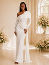 ChicSew Elegant Unique Asymmetrical Neck Crepe Long Sleeves Mermaid Floor-Length Wedding Dress