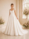 ChicSew A-line Cap Sleeves Lace Maxi Long Wedding Dresses With Satin Overskirt