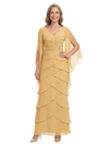 ChicSew Classy Tiered Chiffon Mother Of The Bride Dresses With V-Neck And Cape Sleeves