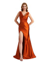 Elegant Silky Satin Cowl Side Split Mermaid Long Bridesmaid Dresses Online