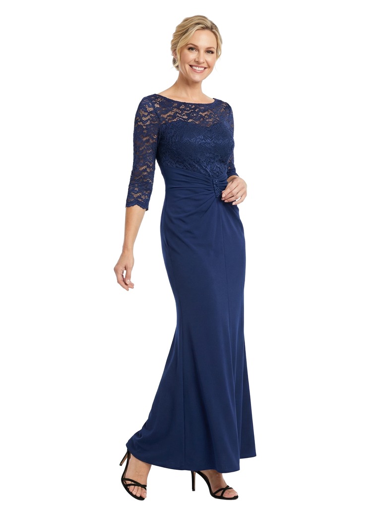 Chicsew Mother Of The Bride Dresses With Sleeves Elegant Mother Of The Groom Dress Scoop Lace 3/4 Sleeves Jersey Wedding Event Gown, Dark-Navy Chicsew Mother Of The Bride Dresses With Sleeves Elegant Mother Of The Groom Dress Scoop Lace 3/4 Sleeves Jersey Wedding Event Gown, Dark-Navy