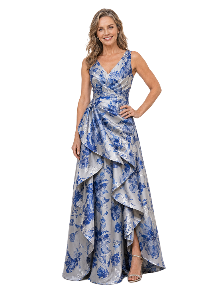 Chicsew Floral V-Neck Ruched Floor-Length A-Line Mother of The Bride Dresses