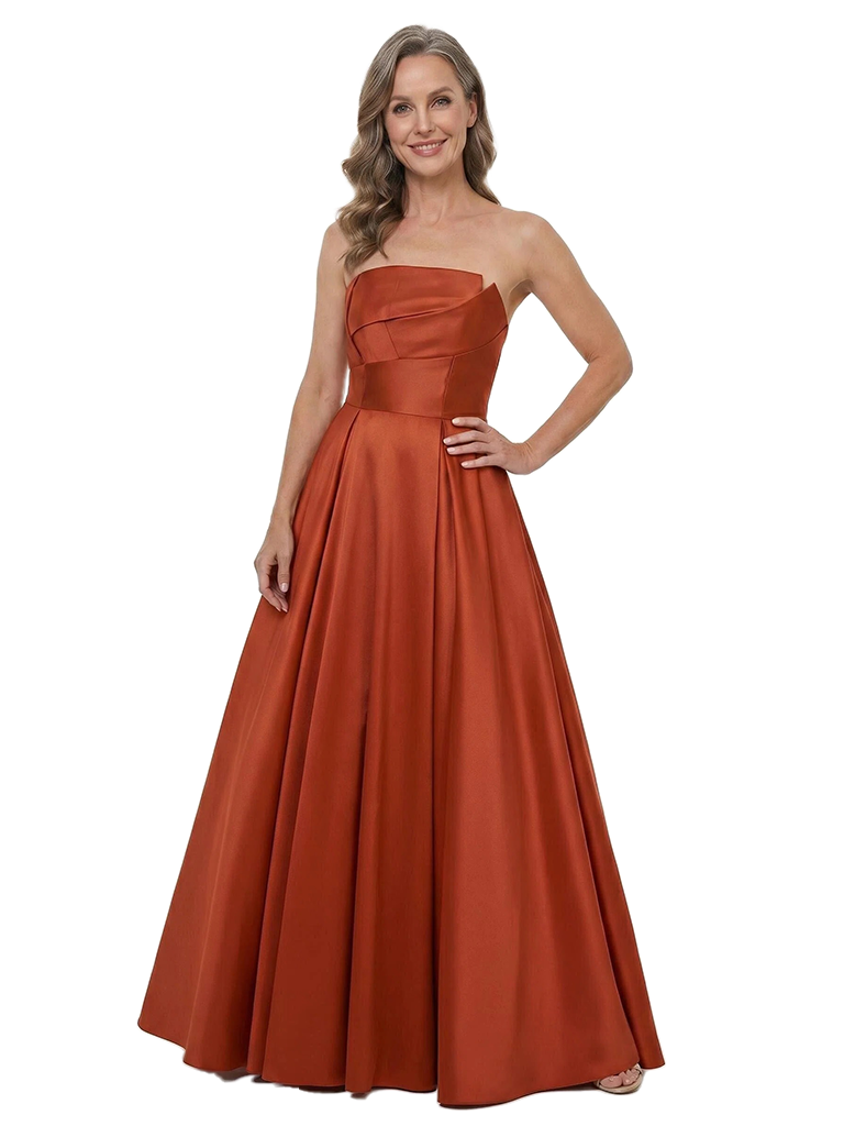 ChicSew Classy Strapless A-Line Pleated Satin Mother Of The Groom Dress Floor Length