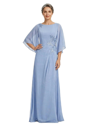 ChicSew Elegant Chiffon Flutter Sleeves Jewel A-Line Mother Of The Groom Gown With Applique