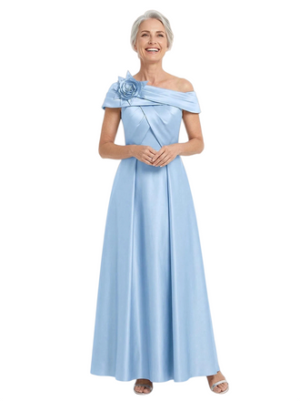 ChicSew Off Shoulder Satin Ruched Long Elegant Mother of the Bride Dresses With Flower
