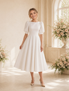 ChicSew Elegant Jewel Short Sleeves A-Line Crepe Tea-Length Wedding Dress