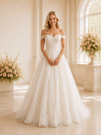 ChicSew Beautiful Off The Shoulder A-Line Lace Tulle Maxi Long Wedding Dresses