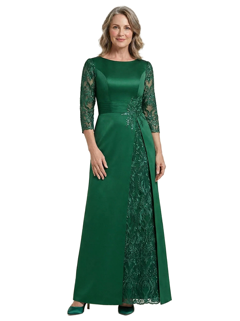 ChicSew Jewel Lace Long Sleeve Satin Floor-Length Mermaid Mother of the Bride Dresses
