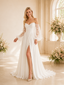 ChicSew Elegant Fancy Long Lace Sleeves A-Line Side Slit Chiffon Floor-Length Wedding Dress With Pleats
