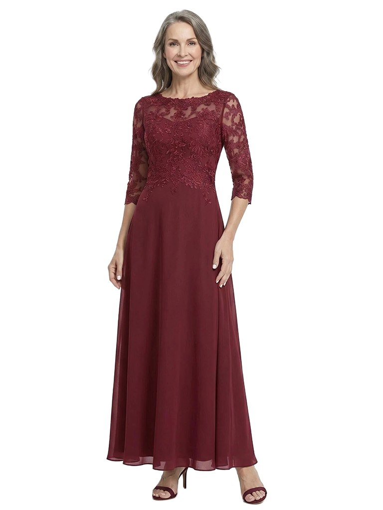ChicSew Beautiful Lace Applique 3/4 Sleeve Chiffon Mother Of The Bride A-Line Gown