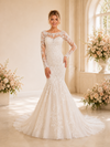 ChicSew Delicate Mermaid Illusion Long Sleeves Lace Tulle Maxi Wedding Dresses With Train